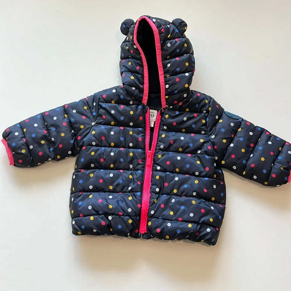 Gap - 6-12m, navy polka‎ dot puffer coat, light weight